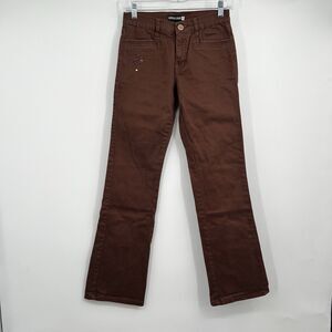 Womens Y2K Brown Pants 7 Hippie Boho Festival Western Ramie Cotton Embroidered